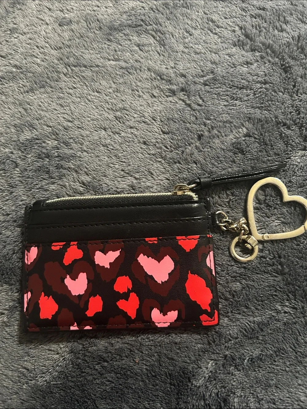 Victoria's Secret Black Cardholder Keychain with Red & Pink Hearts
